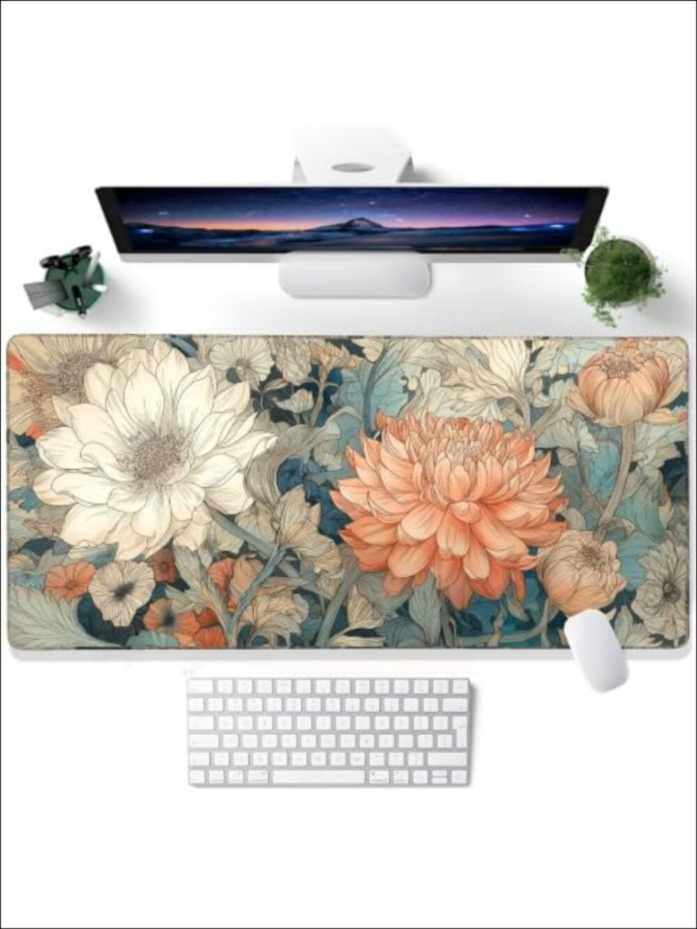 Large Floral Gaming Mouse Pad 35.7x15.7 Thick 3mm Desk Mat Non-Slip